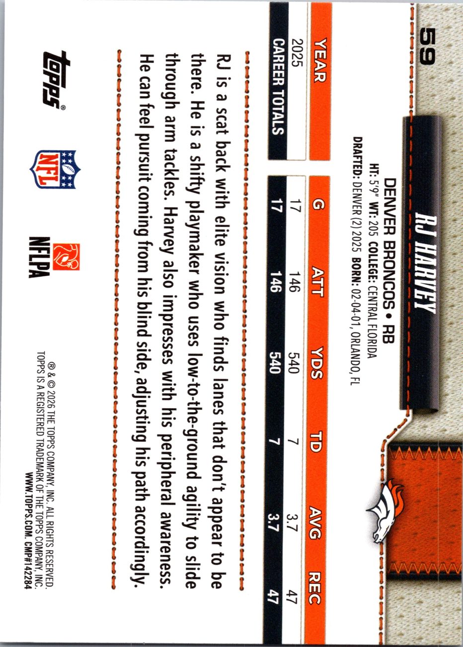 2026 Topps Flagship #59 RJ Harvey back