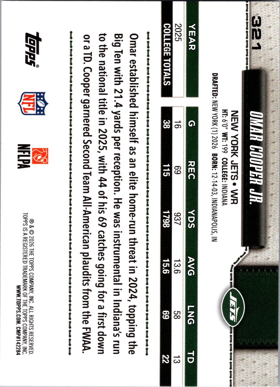 2026 Topps Flagship #321 Omar Cooper Jr. RC back
