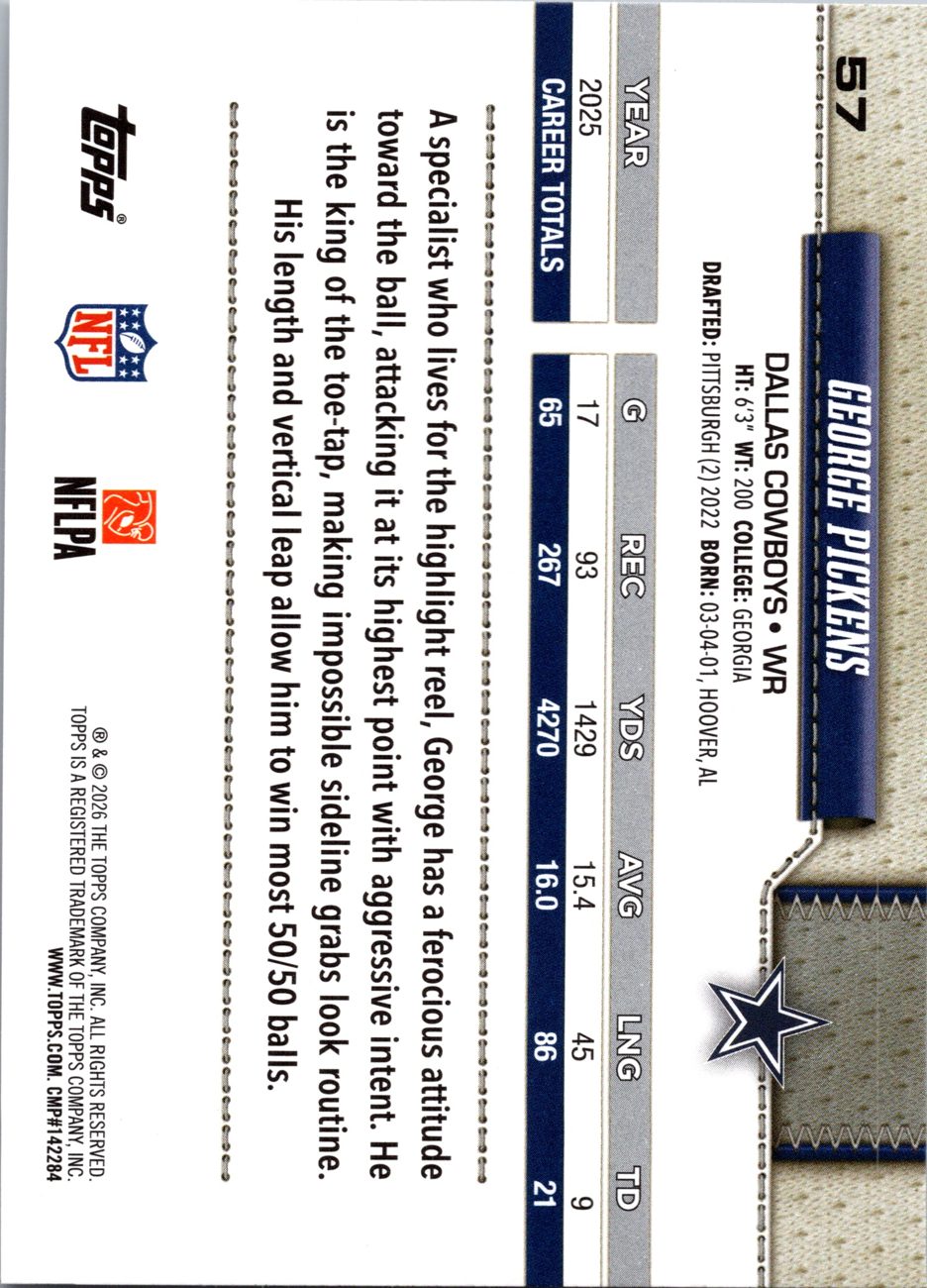 2026 Topps Flagship #57 George Pickens back