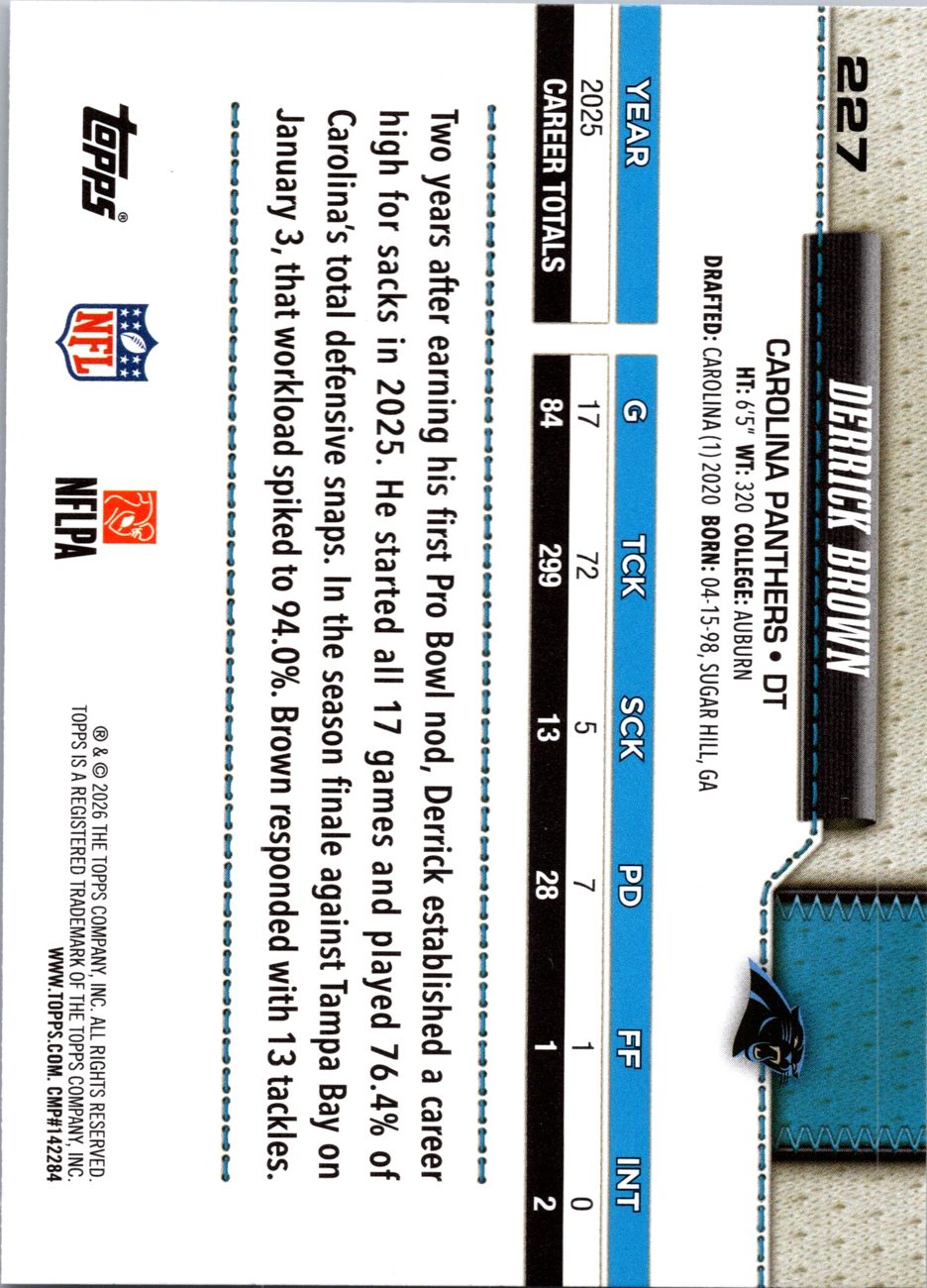 2026 Topps Flagship #227 Derrick Brown back