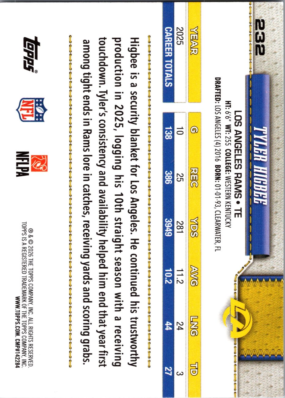 2026 Topps Flagship #232 Tyler Higbee back