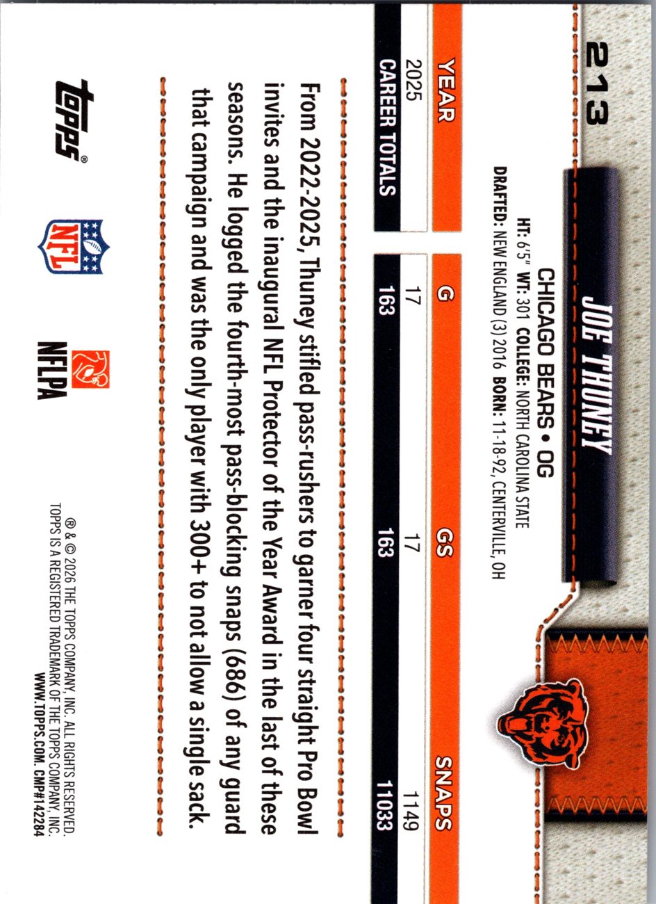 2026 Topps Flagship #213 Joe Thuney back