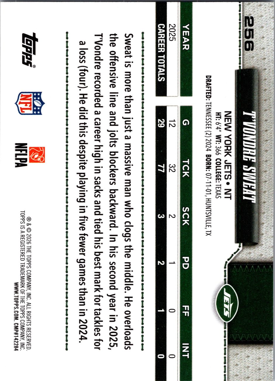 2026 Topps Flagship #256 T'Vondre Sweat back