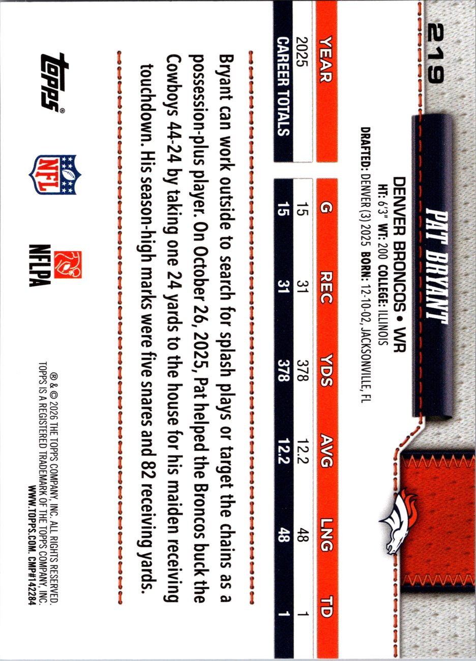 2026 Topps Flagship #219 Pat Bryant back