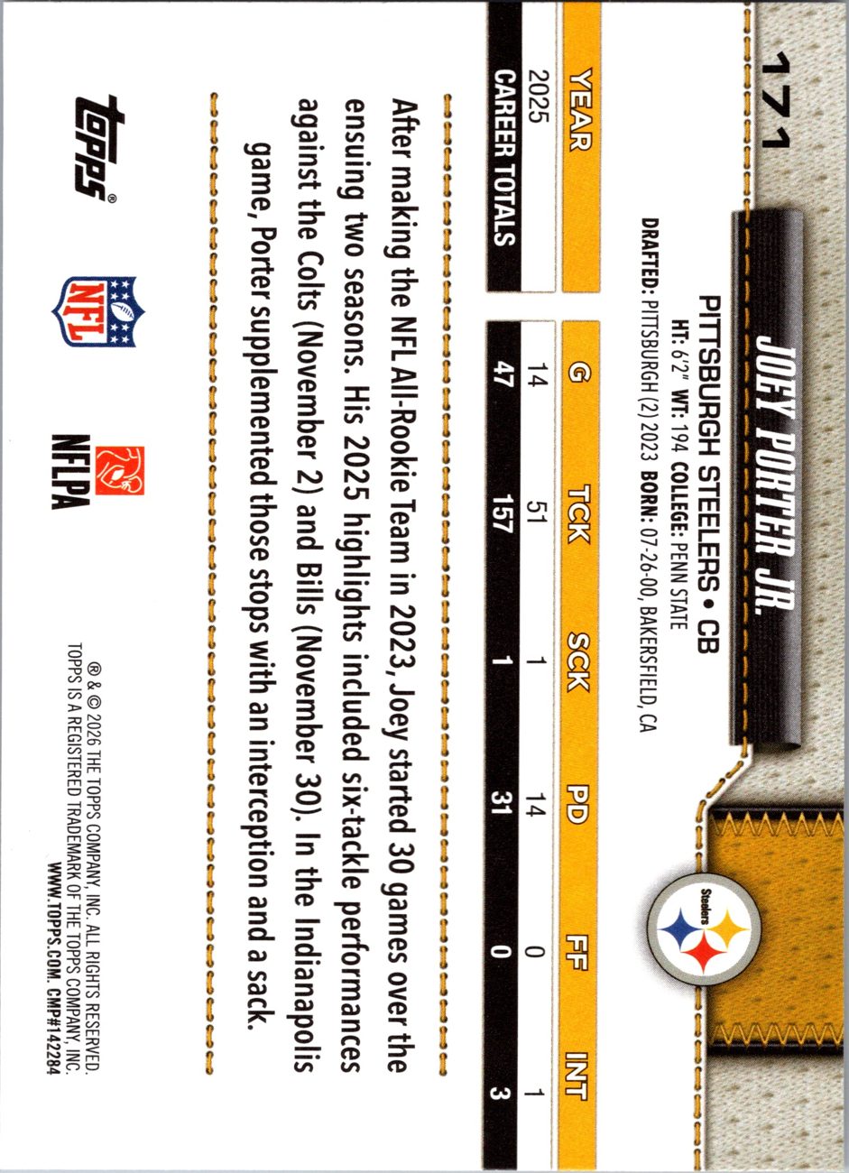 2026 Topps Flagship #171 Joey Porter Jr. back