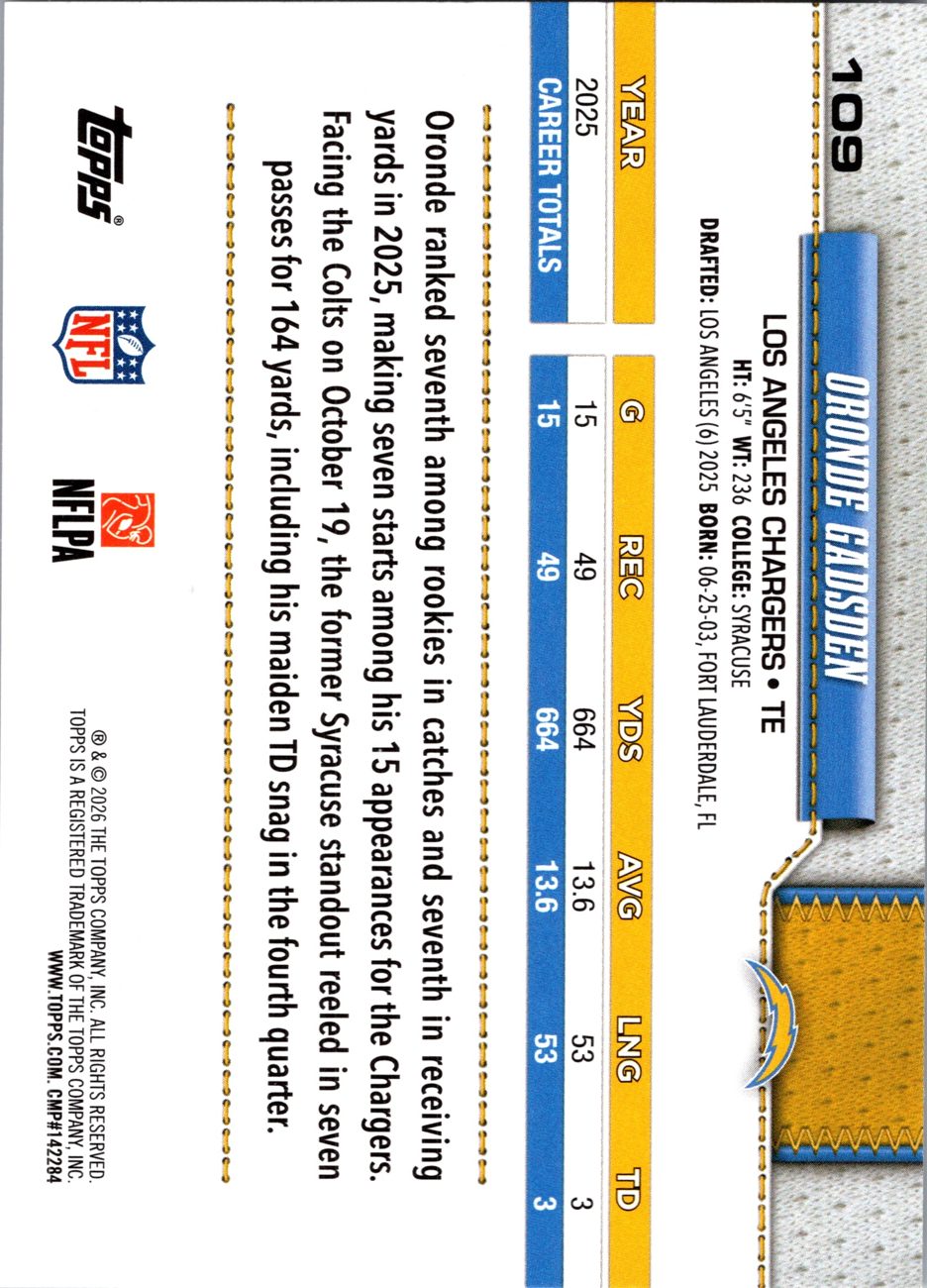 2026 Topps Flagship #109 Oronde Gadsden back
