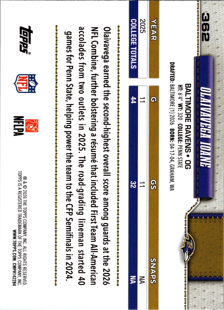 2026 Topps Flagship #362 Olaivavega Ioane RC back