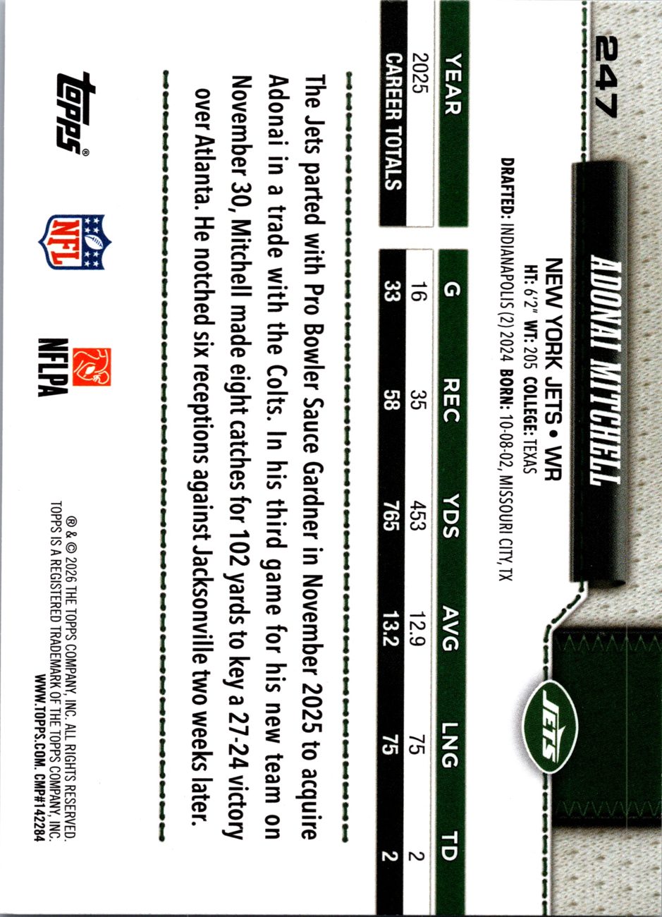 2026 Topps Flagship #247 Adonai Mitchell back