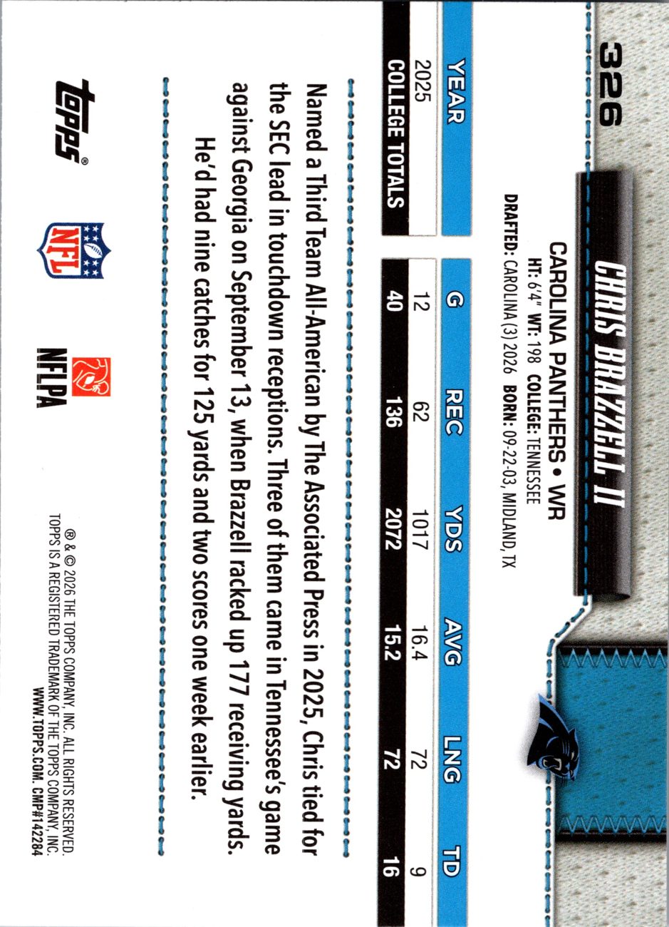 2026 Topps Flagship #326 Chris Brazzell II RC back