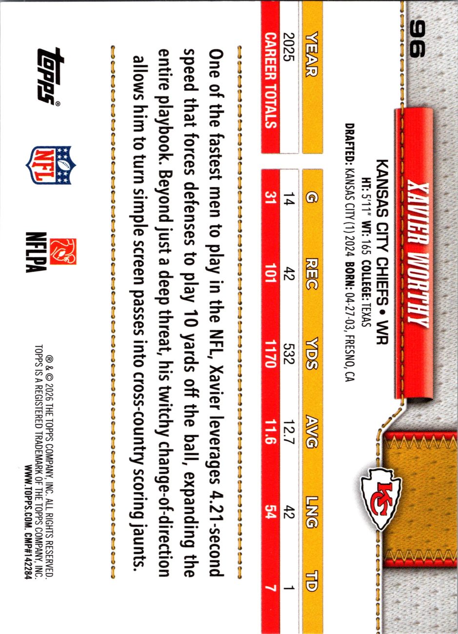 2026 Topps Flagship #96 Xavier Worthy back