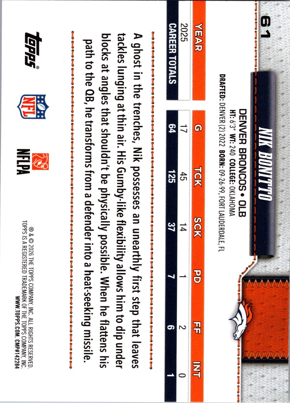 2026 Topps Flagship #61 Nik Bonitto back