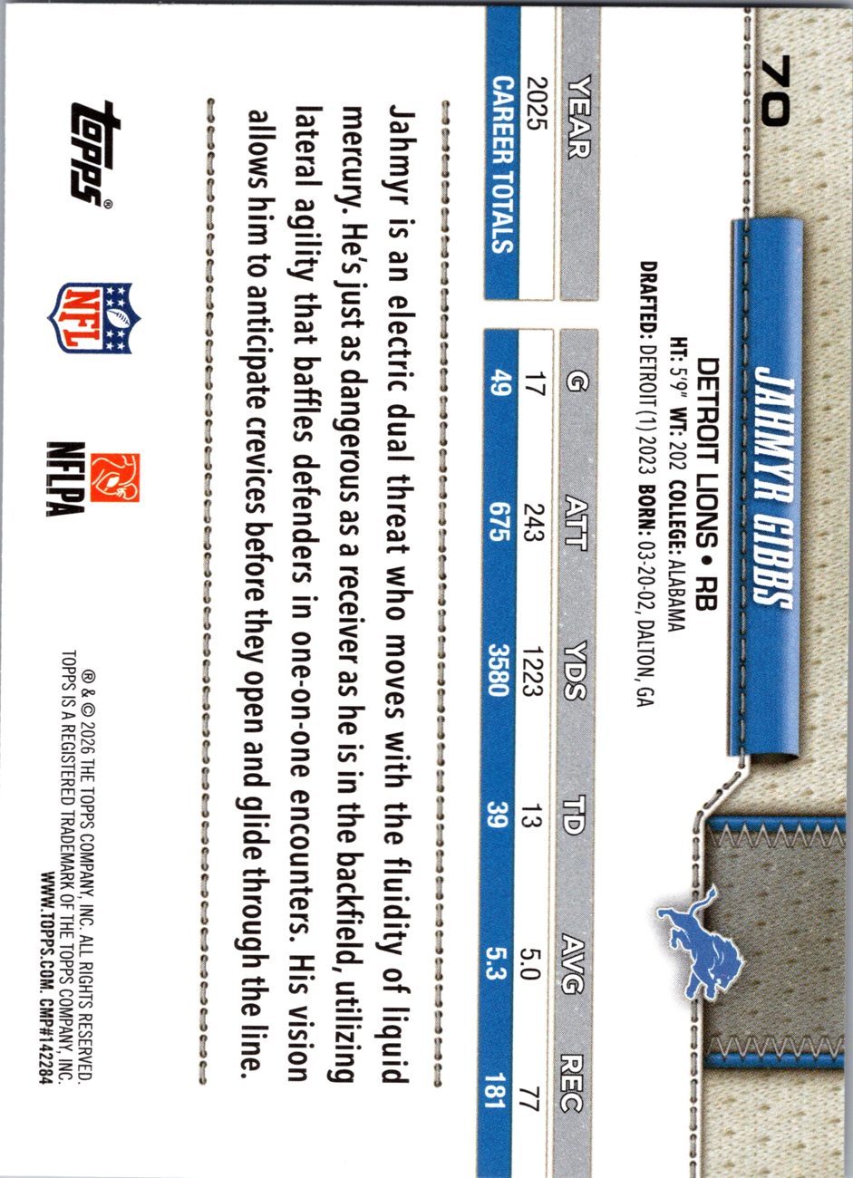 2026 Topps Flagship #70 Jahmyr Gibbs