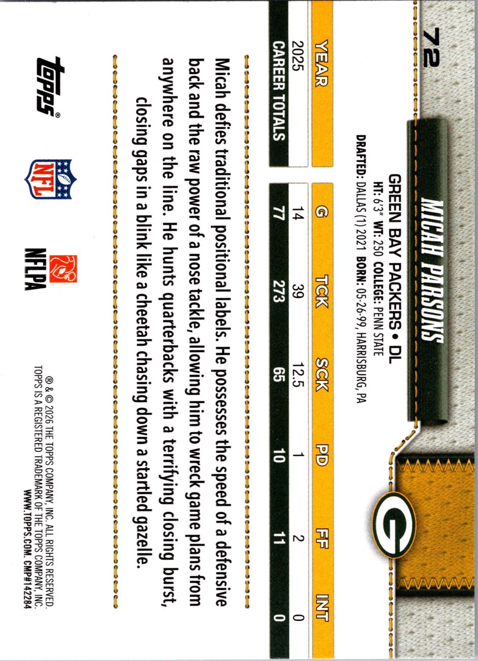 2026 Topps Flagship #72 Micah Parsons
