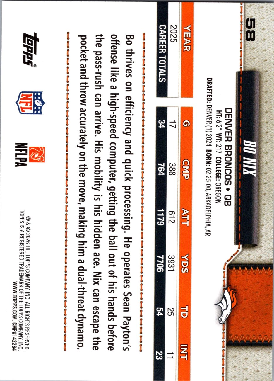 2026 Topps Flagship #58 Bo Nix
