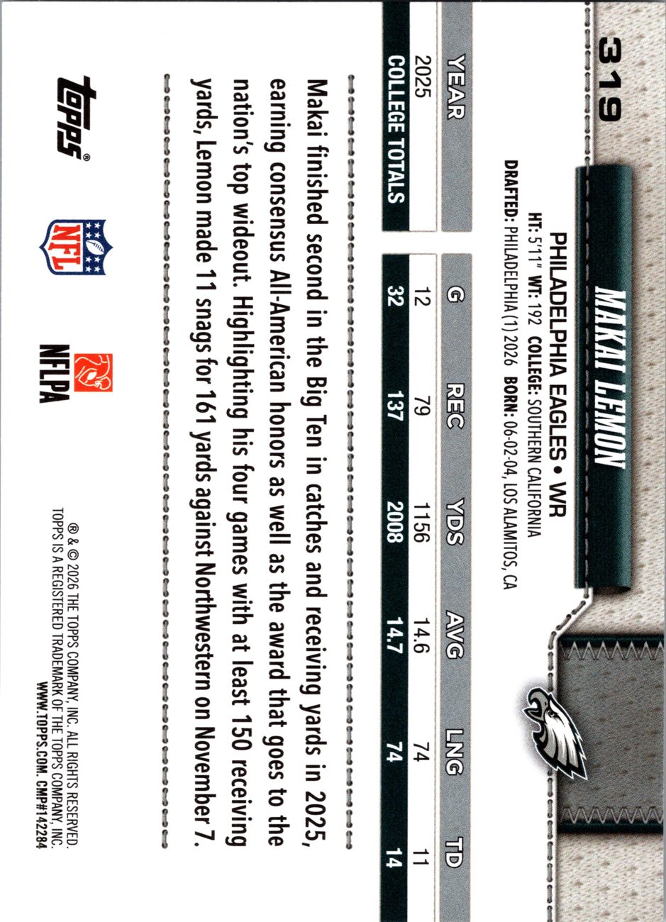 2026 Topps Flagship #319 Makai Lemon RC back
