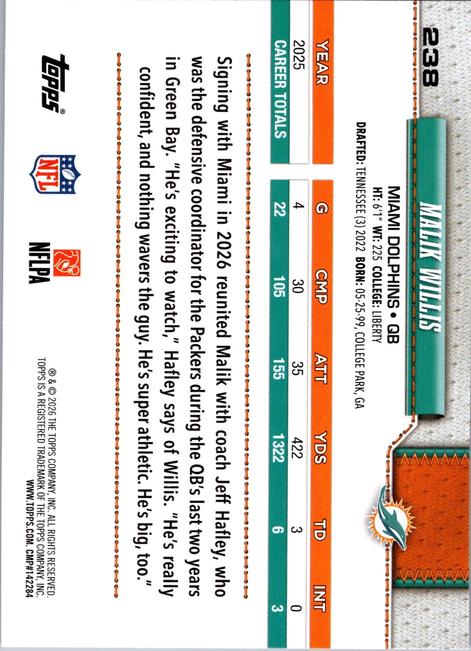 2026 Topps Flagship #238 Malik Willis back