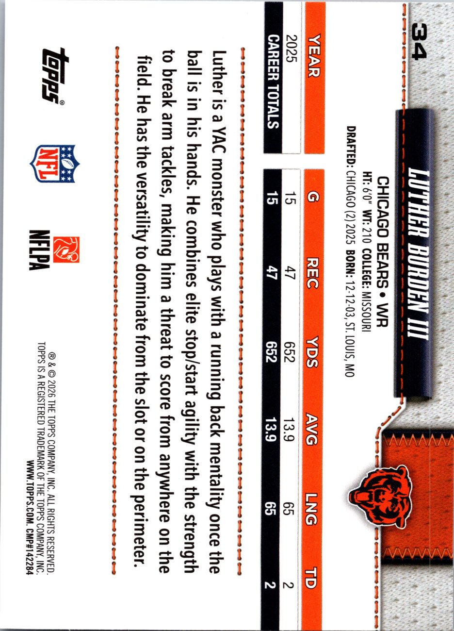 2026 Topps Flagship #34 Luther Burden III All-Rookie Team