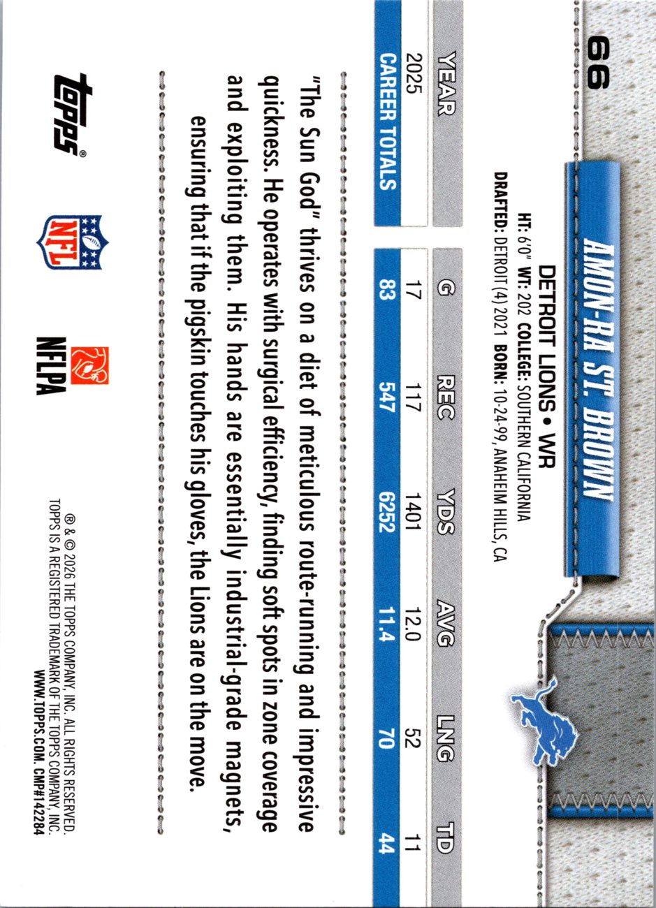 2026 Topps Flagship #66 Amon-Ra St. Brown back
