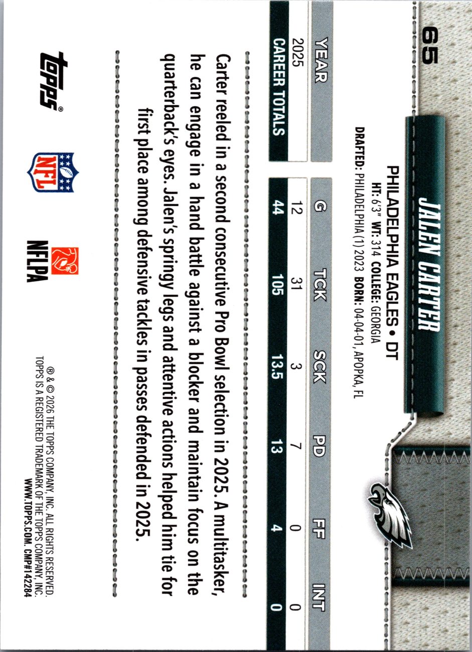 2026 Topps Flagship #65 Jalen Carter back