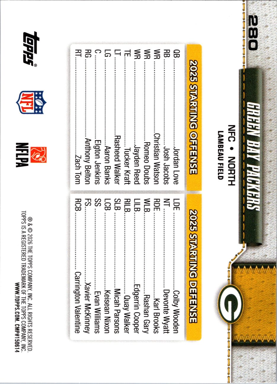 2026 Topps Flagship #280 Green Bay Packers back