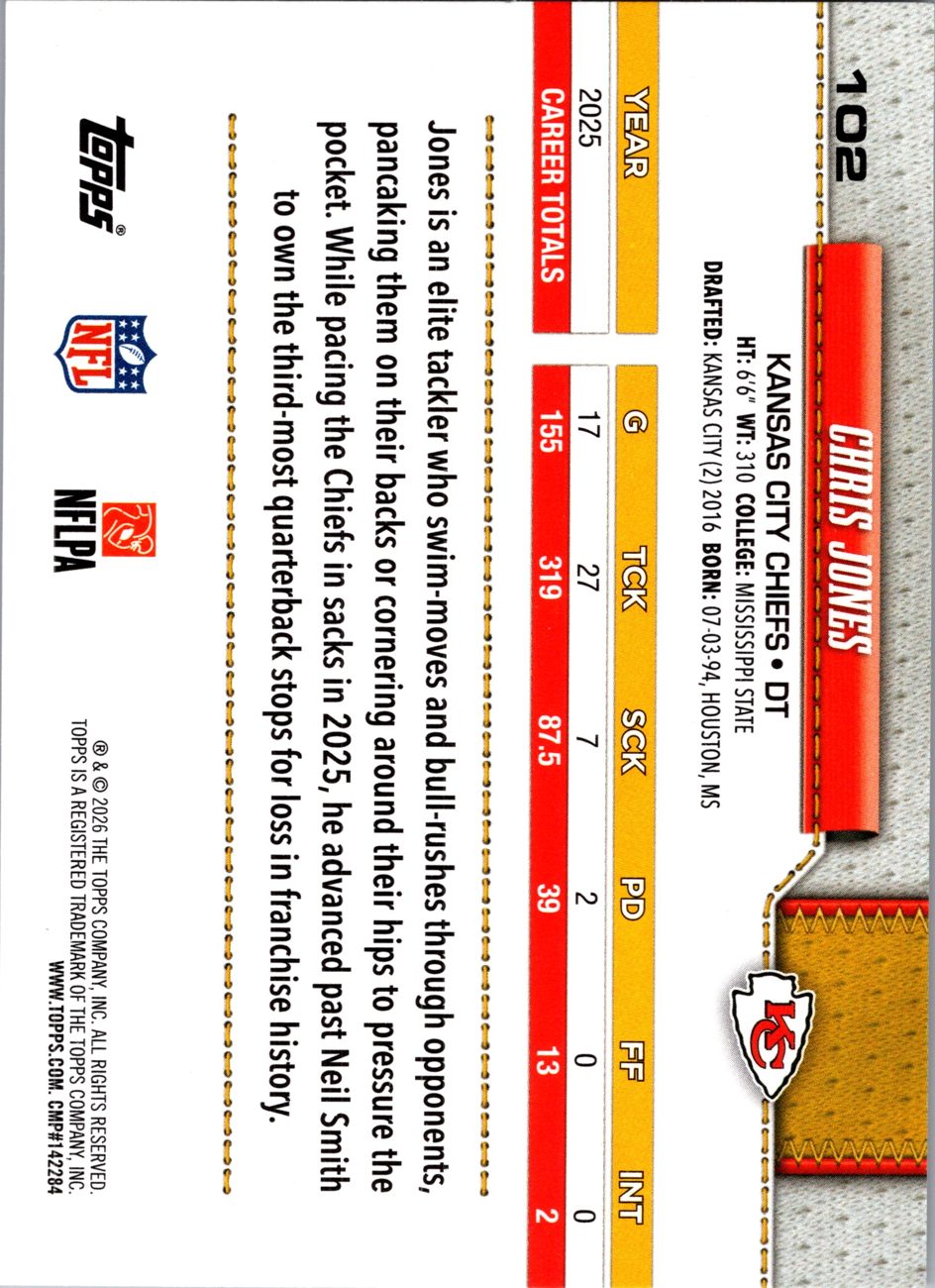 2026 Topps Flagship #102 Chris Jones back