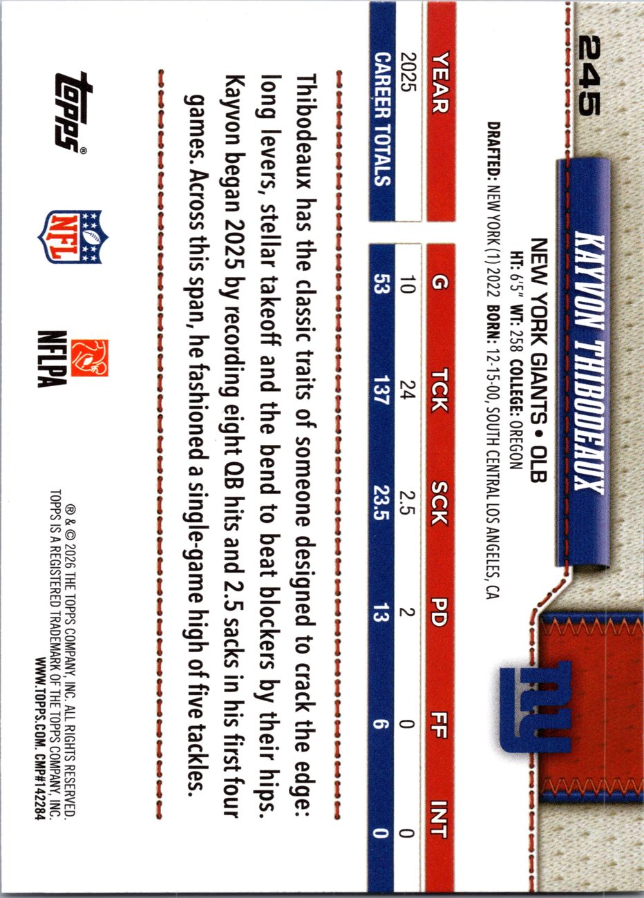 2026 Topps Flagship #245 Kayvon Thibodeaux back