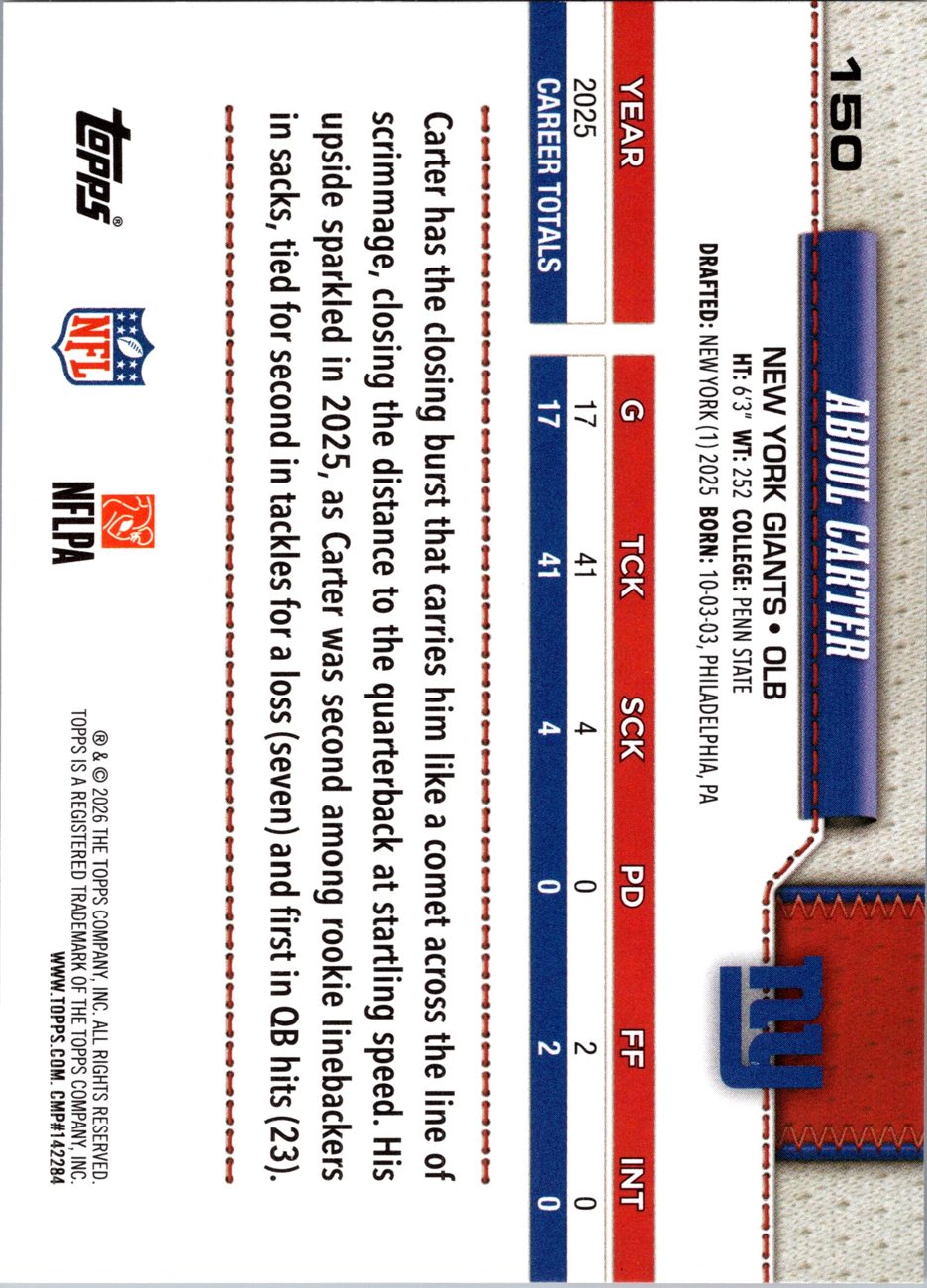2026 Topps Flagship #150 Abdul Carter All-Rookie Team