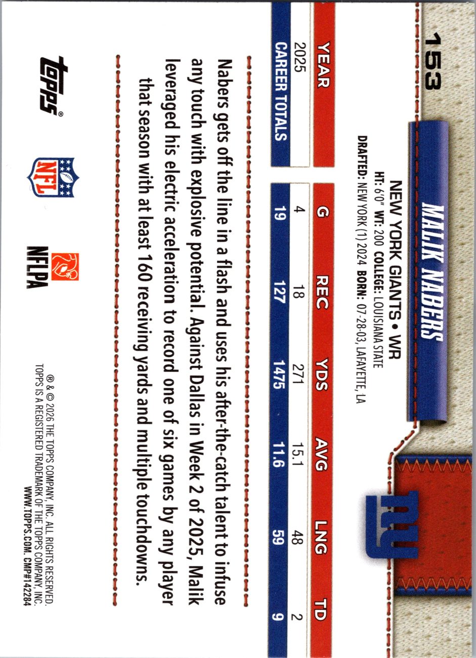 2026 Topps Flagship #153 Malik Nabers back