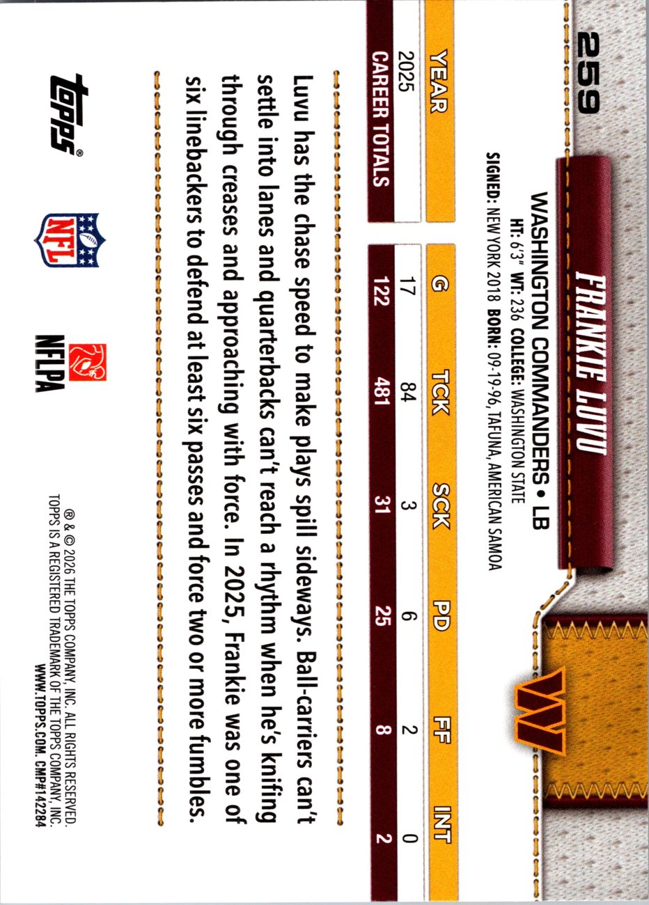2026 Topps Flagship #259 Frankie Luvu back