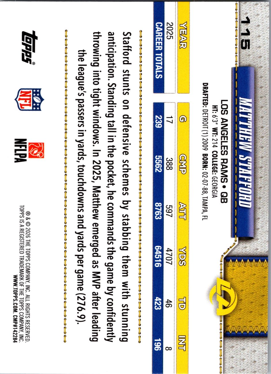 2026 Topps Flagship #115 Matthew Stafford back