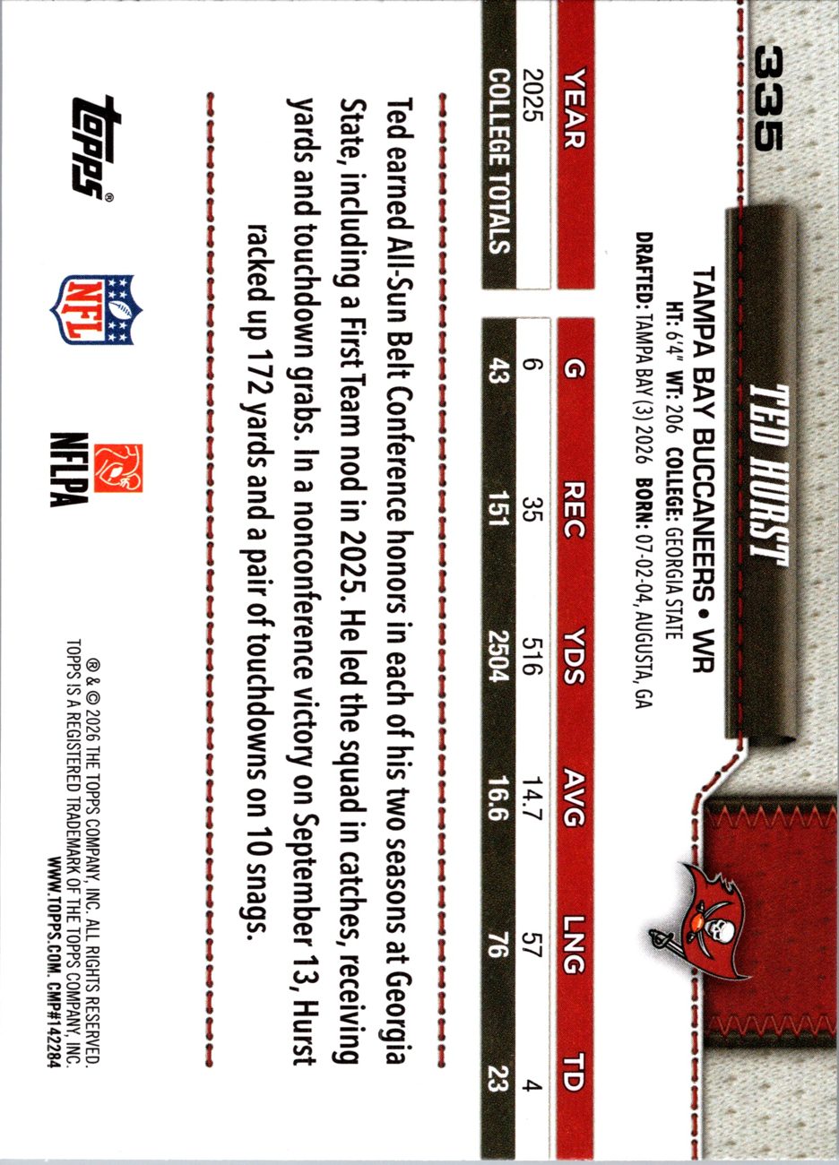 2026 Topps Flagship #335 Ted Hurst RC back