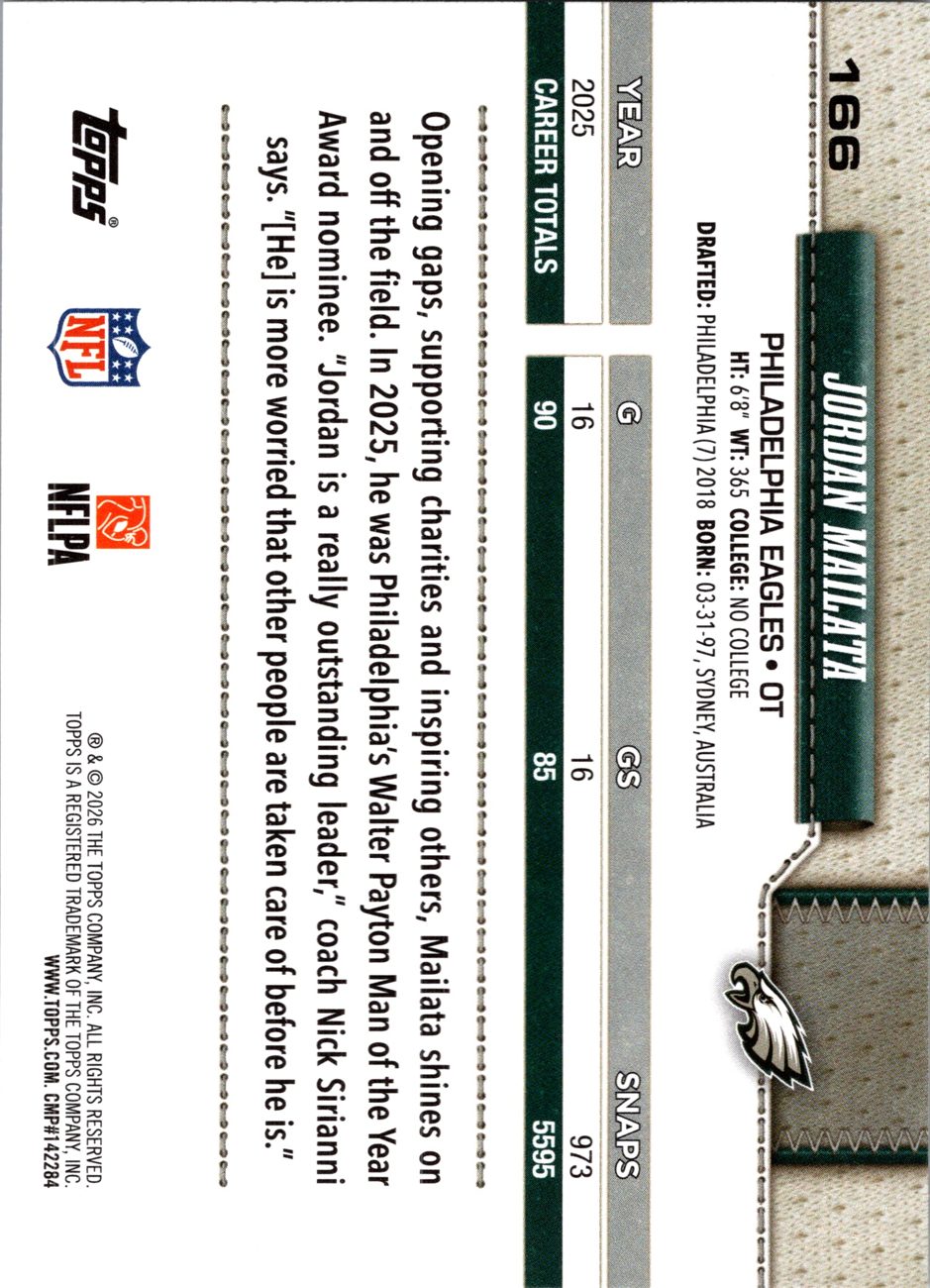 2026 Topps Flagship #166 Jordan Mailata back