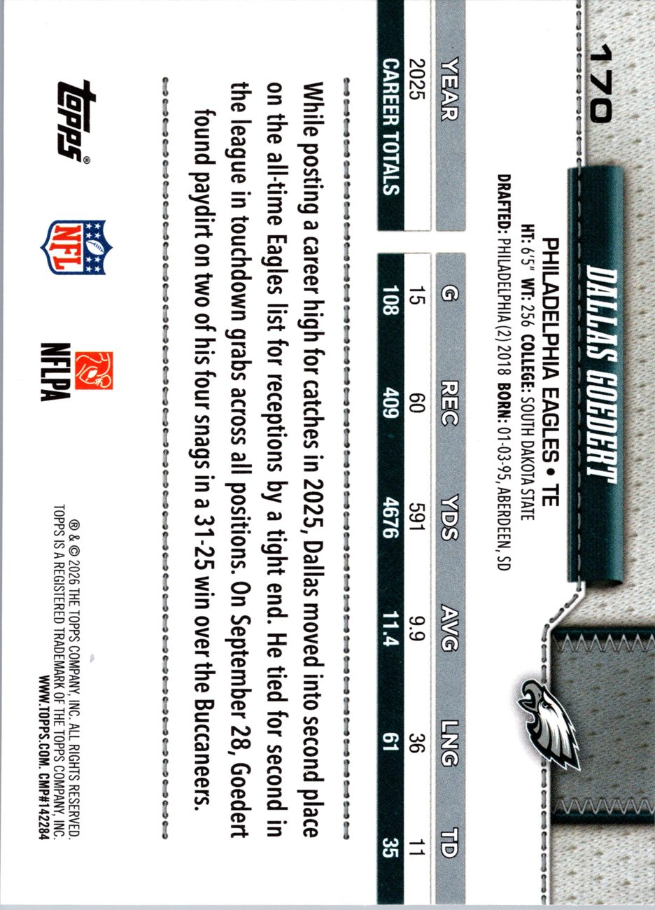2026 Topps Flagship #170 Dallas Goedert back