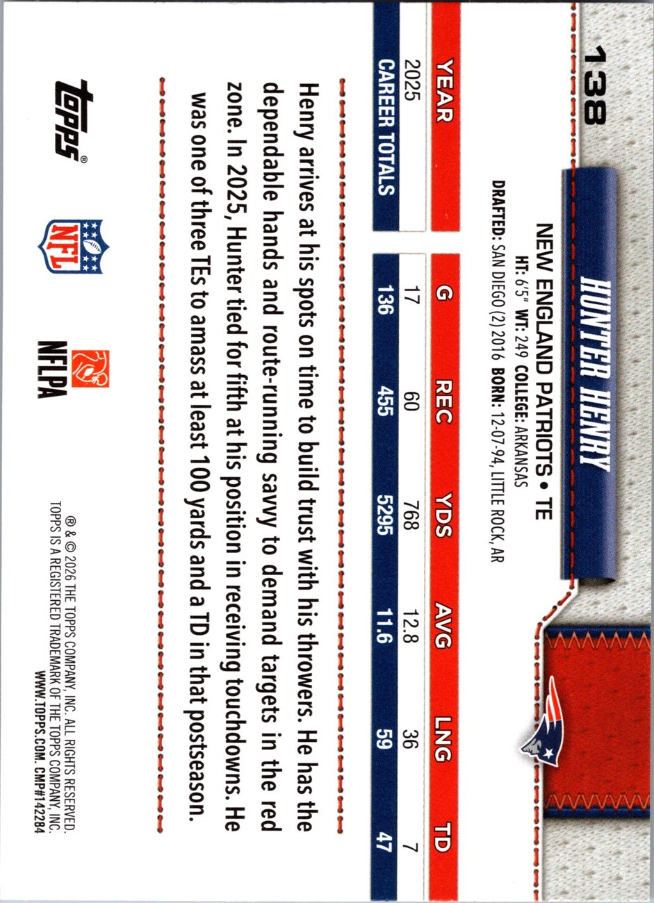 2026 Topps Flagship #138 Hunter Henry back