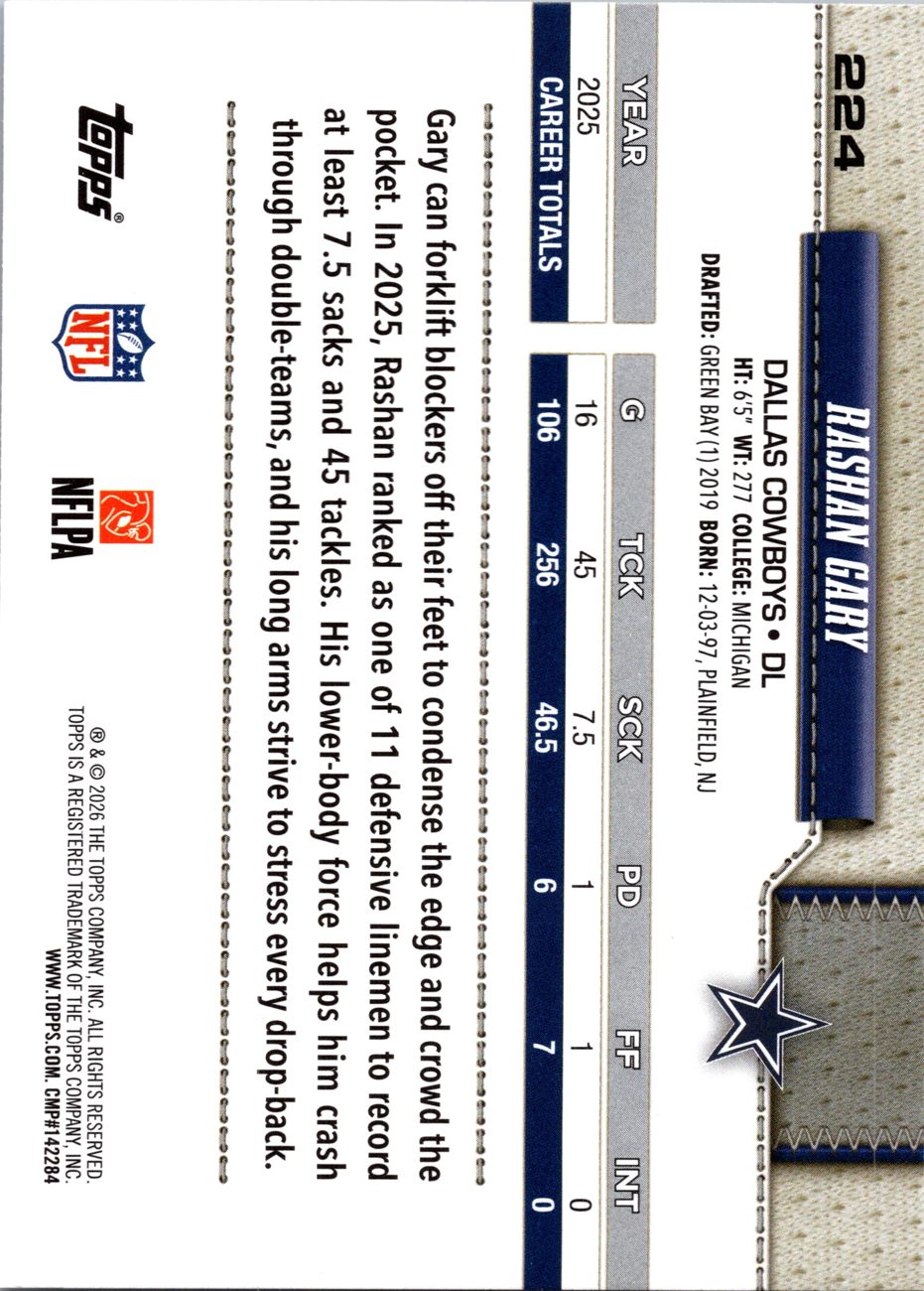 2026 Topps Flagship #224 Rashan Gary back