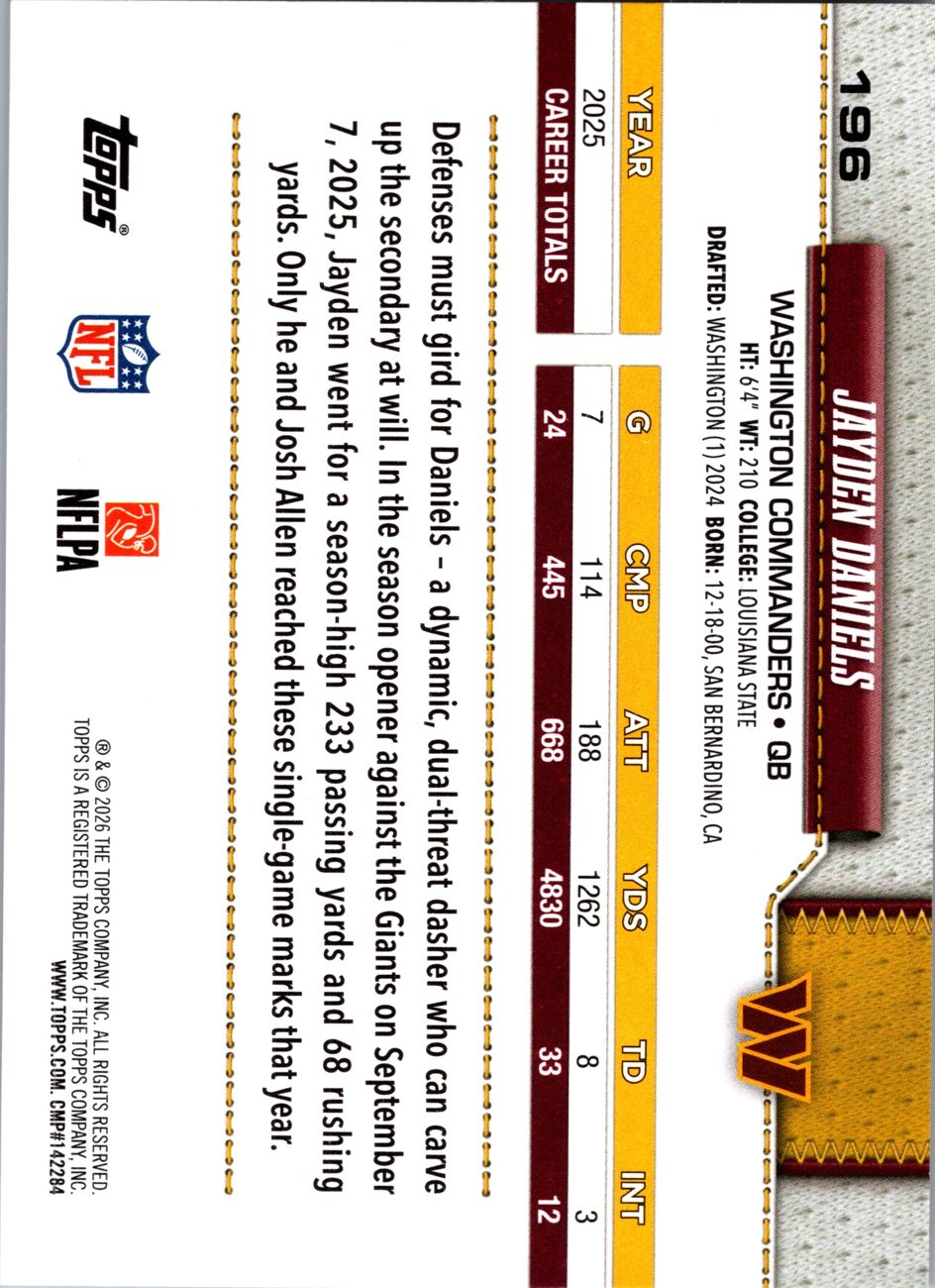 2026 Topps Flagship #196 Jayden Daniels