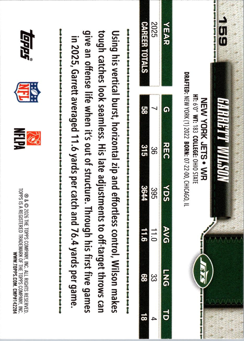 2026 Topps Flagship #159 Garrett Wilson back