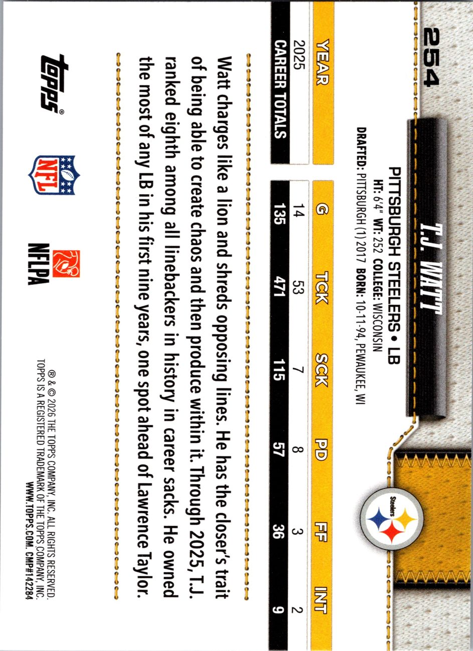 2026 Topps Flagship #254 T.J. Watt