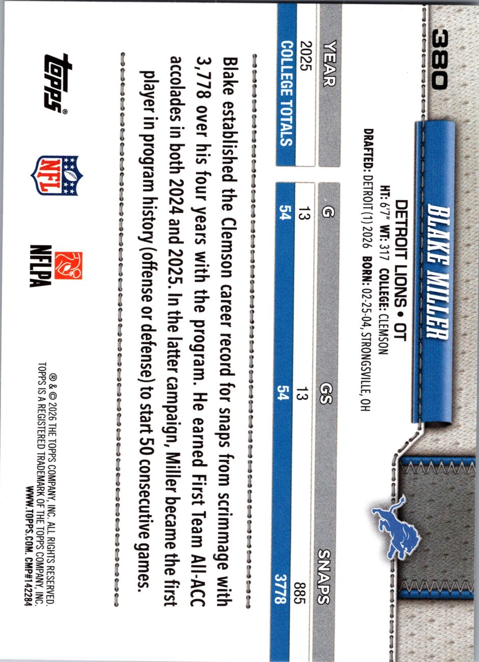 2026 Topps Flagship #380 Blake Miller RC back