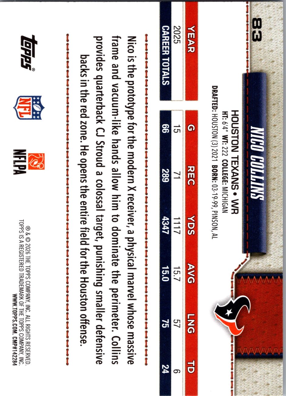 2026 Topps Flagship #83 Nico Collins back
