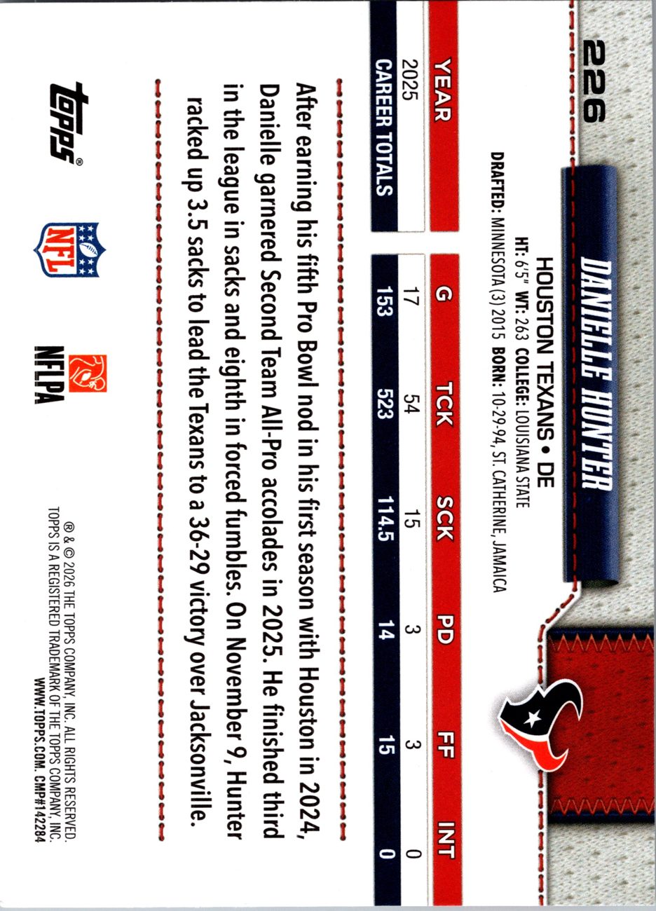 2026 Topps Flagship #226 Danielle Hunter back