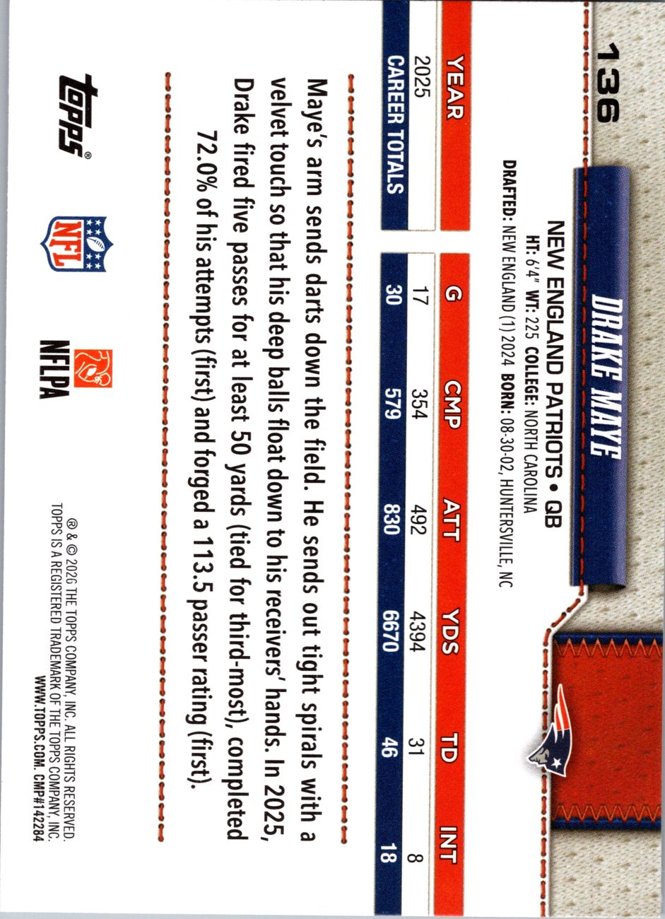 2026 Topps Flagship #136 Drake Maye