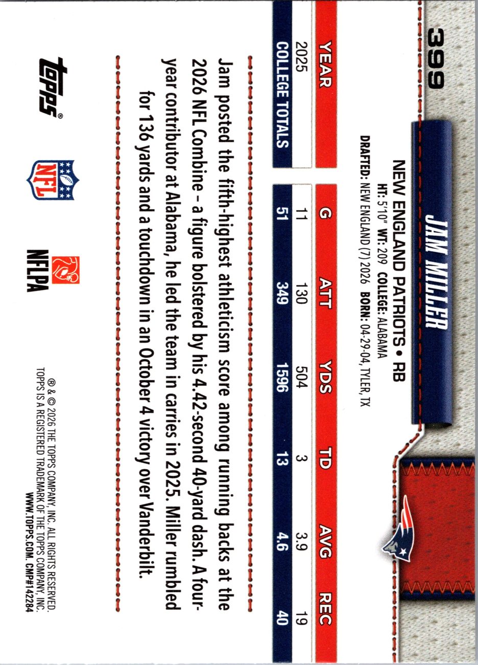2026 Topps Flagship #399 Jam Miller RC back