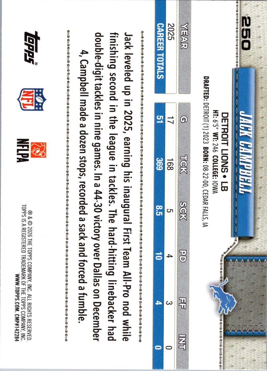 2026 Topps Flagship #250 Jack Campbell back