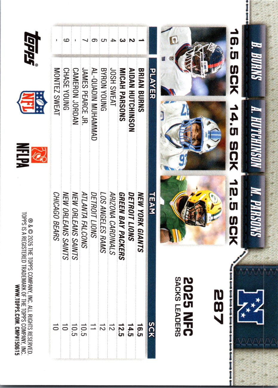 2026 Topps Flagship #287 Aidan Hutchinson back