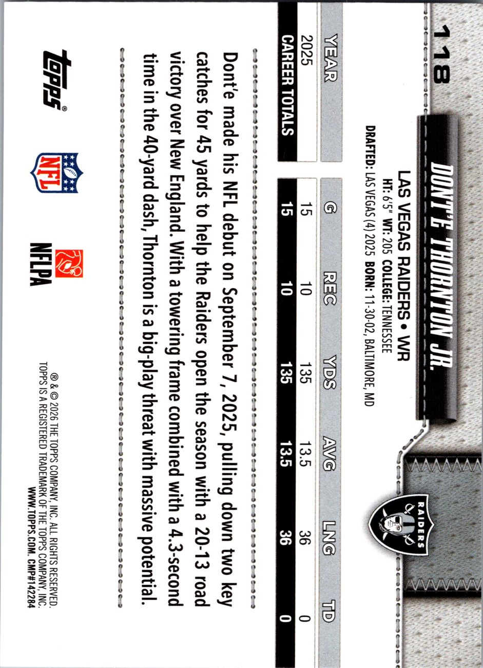 2026 Topps Flagship #118 Dont'e Thornton Jr. back