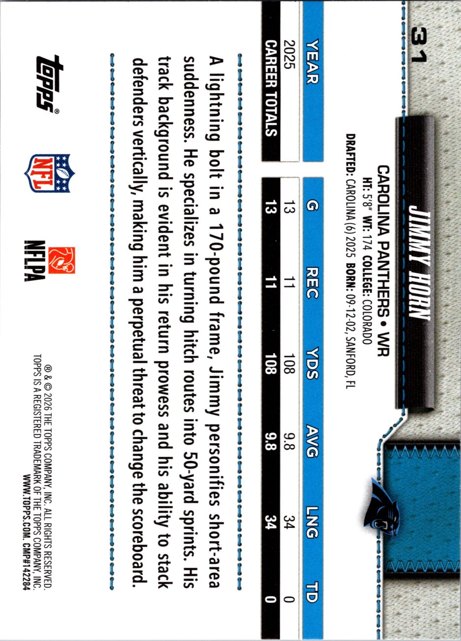 2026 Topps Flagship #31 Jimmy Horn Jr. back