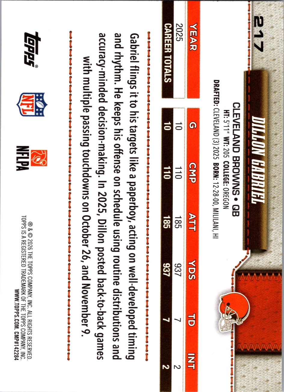 2026 Topps Flagship #217 Dillon Gabriel back