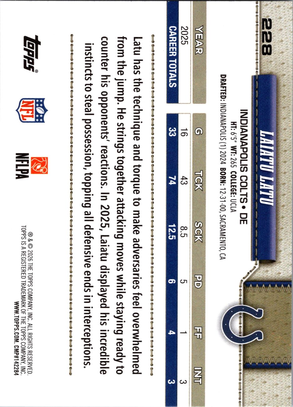 2026 Topps Flagship #228 Laiatu Latu back