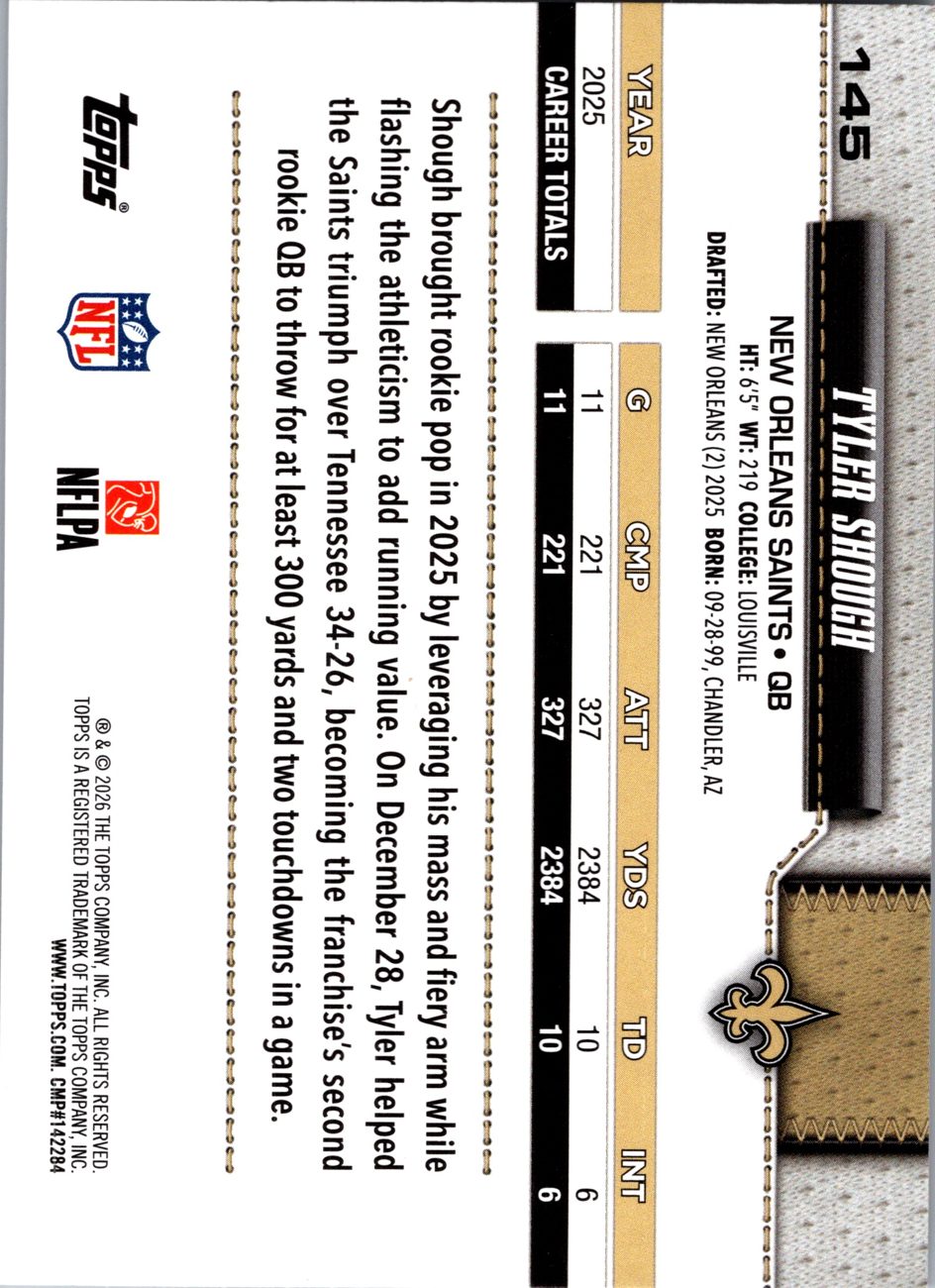 2026 Topps Flagship #145 Tyler Shough All-Rookie Team